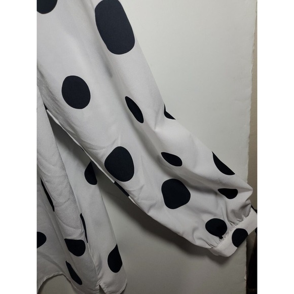 Eloquii 24 White Black Polka Dots Tie At Neckline Button Down Long Sleeve Blouse - Picture 4 of 11